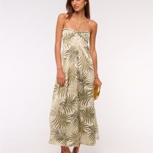 Abercrombie & Fitch Strapless Dress with Green Leaf Pattern